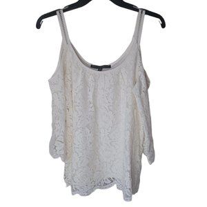 White House Black Market Cold Shoulder Top With Floral Lace Overlay
